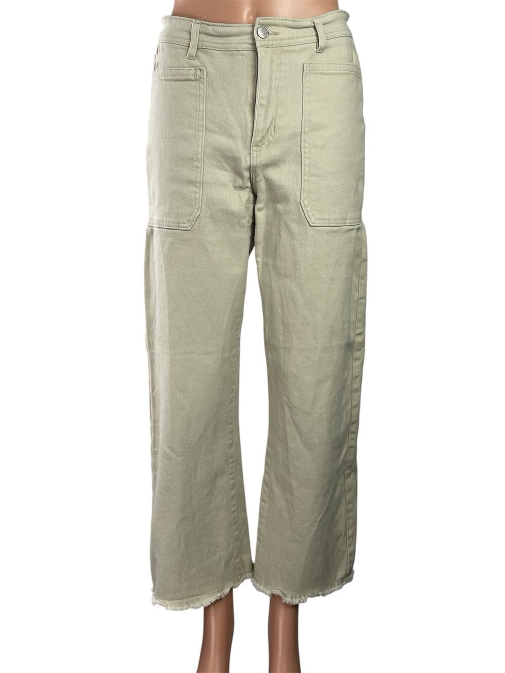 Forever 21 Women's Beige High Rise Wide Leg Raw Hem Baggy Denim Jeans Size 27
